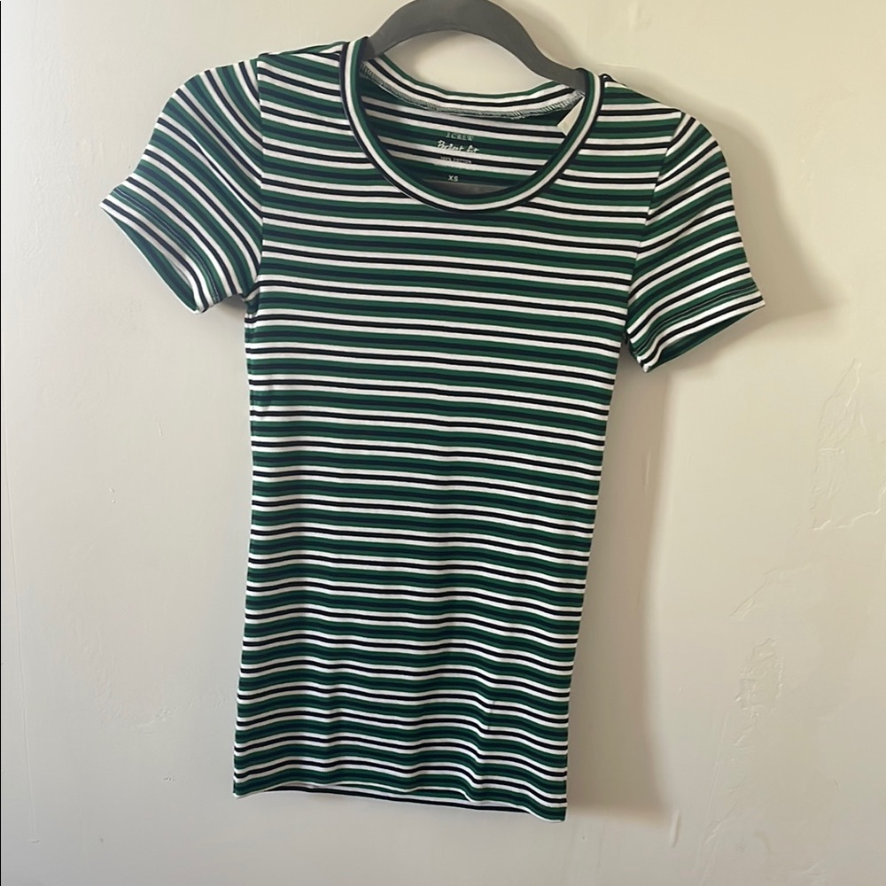J. Crew Green Ribbed Fitted Short Sleeve Tee